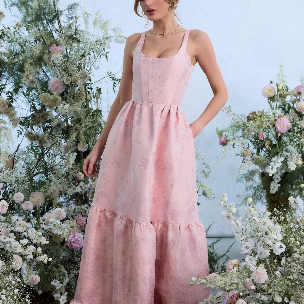V. Chapman The Avery Dress in Light Pink Windsor Brocade